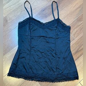 WHBM Elegant Black Lace Trim Cami Top